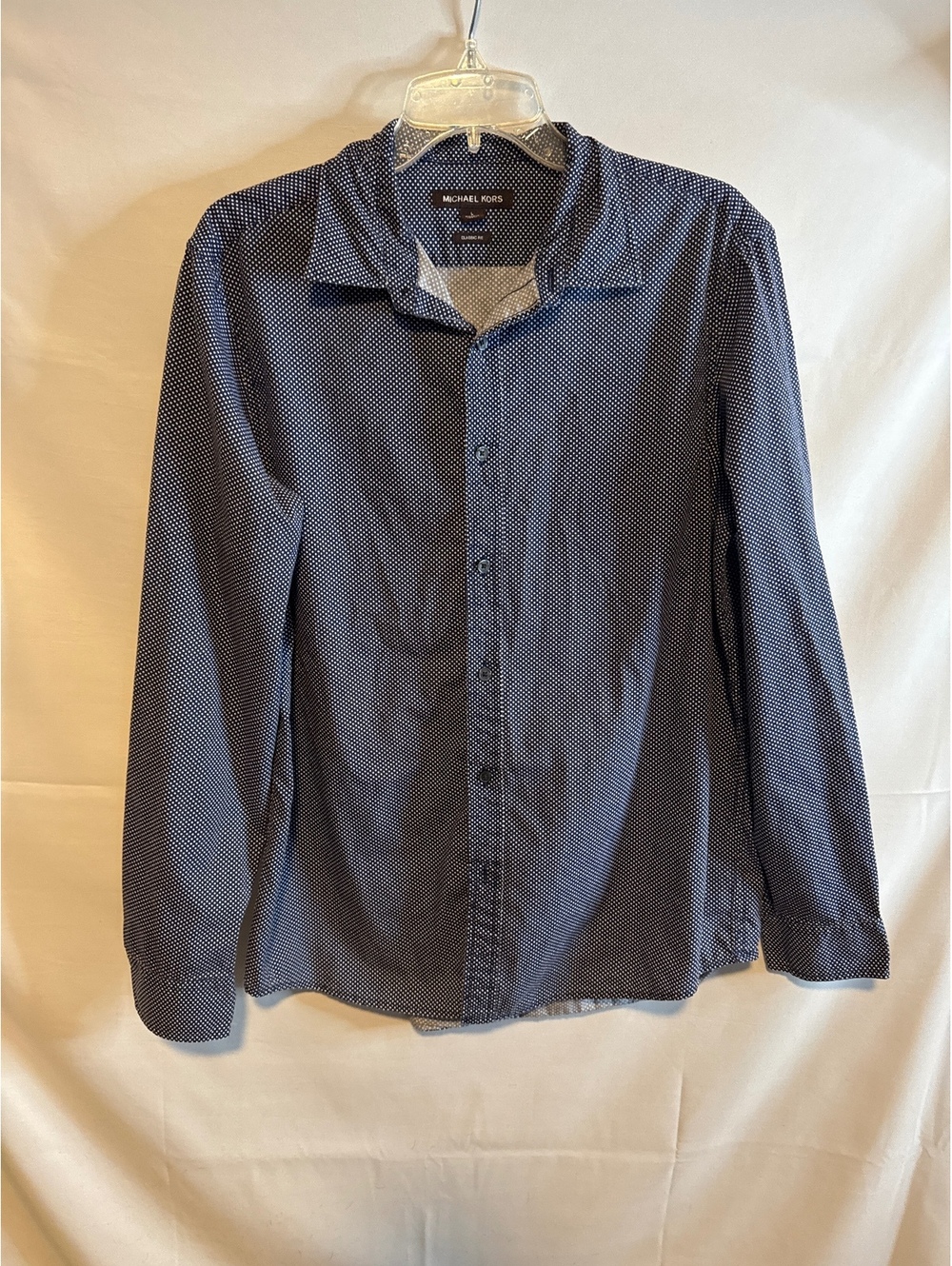 Michael Kors Womens Large Classic Fit Navy/Black White Long Sleeve Button Shirt
